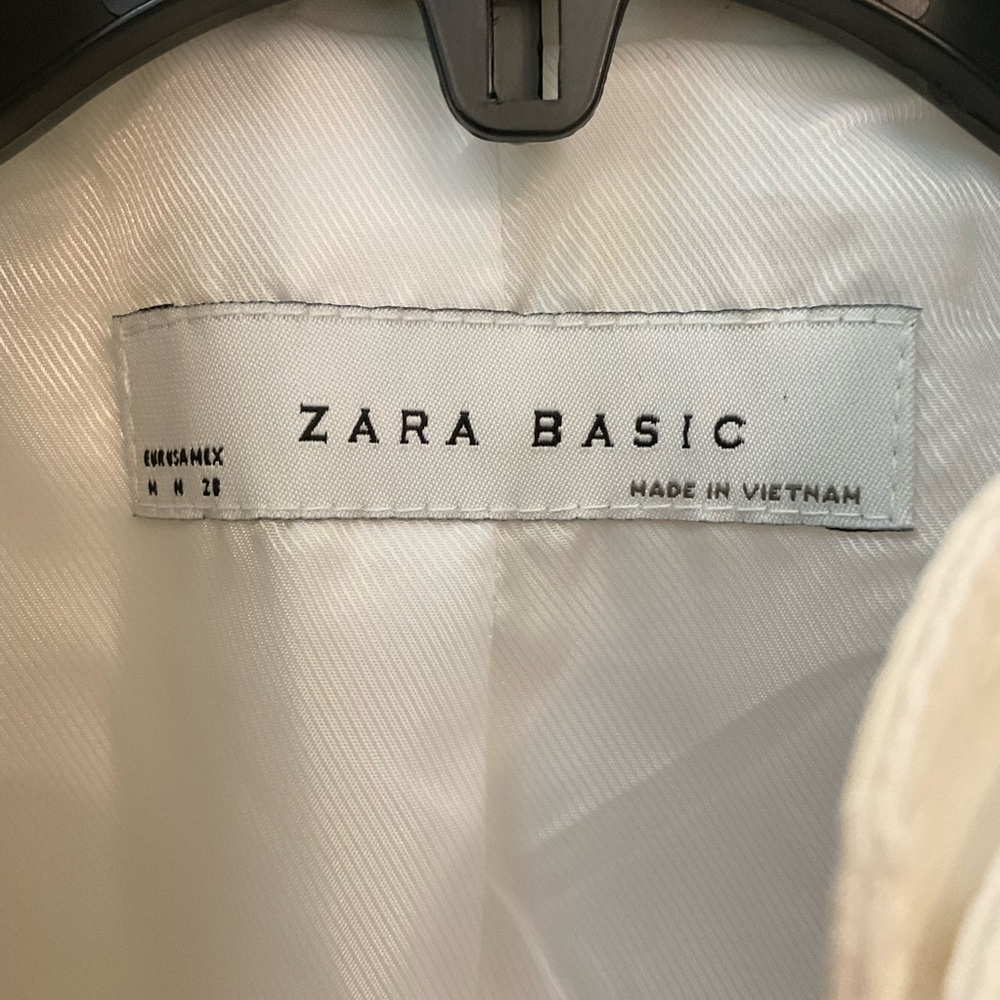 Zara White Jacket w/ Cinch Waist Belt, Zip Front, Pockets, Turn Back Cuf… - Picture 6 of 15